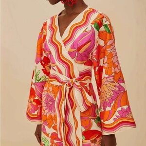 Zimmermann Vibrant Floral Wrap Dress in Pink & Orange
